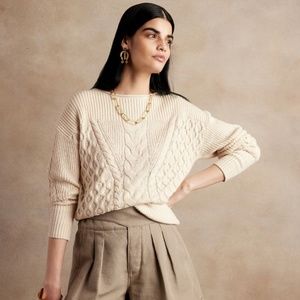 Banana Republic Cotton Hemp Cable Sweater Cream